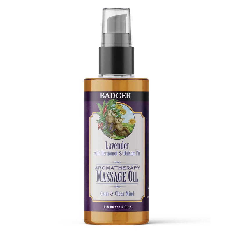 Badger Lavender Massage Oil 100 Organic Massage Oil Relaxing Moisturizing Pure Aromatherapy Oils of Lavender Bergamot Balsam Fir 4 fl oz Glass Bottle